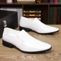 White glossy patent leather slip-on dress shoes for men with sleek pointed toe and black sole - EU 38 / White