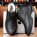 Botas de invierno para hombre en cuero negro con forro de pelo cálido y suela gruesa - EU 38 / Negro con Cordones y Terciopelo