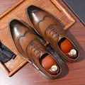 Formal brown leather dress shoes for men featuring a gradient finish and lace-up closure - EU 38 / Brown