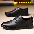 Men's black leather business casual shoes with lace-up closure and metallic accents - EU 38 / Black Single Lining