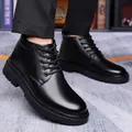 Classic black mid-top leather boots for men featuring a thick non-slip rubber sole - EU 45 / Black Single Lining