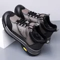 Men's brown winter hiking boots with warm fleece lining and anti-slip rubber sole - EU 38 / Grey Fleece-lined
