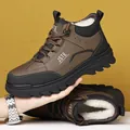 Men's winter snow boots in dark brown leather with thick warm fleece lining and non-slip sole - 38 / Brown Fleece Lined