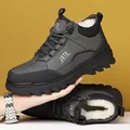 Winter leather high-top boots in dark grey with warm faux wool lining and non-slip sole - 38 / Grey Fleece-lined