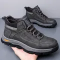 Deep gray high-top snow boots for men featuring durable nubuck texture and thick rubber soles - EU 38 / Gray Normal Lined