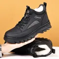 Winter leather boots for men featuring warm white faux fur lining and non-slip sole - EU 38 / Black Fleece Lined