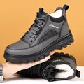 Men's dark gray winter boots with thick white faux fur lining and anti-slip rubber sole - EU 38 / Grey Fleece-lined