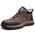 Men's dark brown high-top winter snow boots with thick faux fur lining and non-slip sole - EU 38 / Brown Fleece Lined