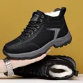 Men's winter snow boots with side zipper and thick wool lining in black color - 38 / Black