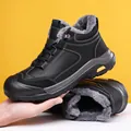 Men's black high-top winter snow boots with warm faux fur lining and anti-slip sole - EU 38 / Black Fleece Lined