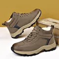 Men's winter high-top outdoor snow boots in tan with warm fleece lining and thick soles - 38 / Khaki