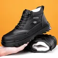 Men's winter snow boots in black synthetic leather with warm fleece lining - EU 38 / Grey Fleece Lined (8822)