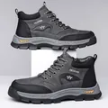 Dark grey waterproof outdoor boots with fashion logo and non-slip rubber soles - EU 38 / Grey Unlined (3369)