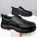 Men's black genuine leather casual shoes with litchi grain and soft sport sole - EU 38 / Black Single Lining
