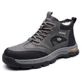 Dunkelgraue Outdoor-Herrenschneeschuhe mit hohem Schaft und dickem Warmfutter - Grau Fleece Gefüttert (3369)