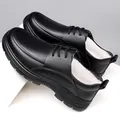 Classic black leather men's casual shoes with warm white fleece lining and sport sole - EU 38 / Black Fleece Lined