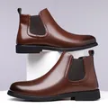 Classic dark brown glossy leather Chelsea boots for men with elastic side panel - EU 38 / Brown Fleece Lined