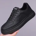 Men's high-top casual black leather sneakers with thick non-slip soles in black - EU 39 / Black