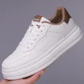 Sneaker alte da uomo in pelle bianca con dettagli marroni e suola spessa platform - Bianco
