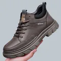 Men's dark brown leather Martin boots with thick anti-slip rubber soles and lace-up closure - EU 38 / Gray Normal Lined