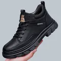 Classic black leather men's martin boots with thick anti-slip sole and lace-up design - EU 38 / Black Single Lining