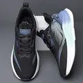 Men's waterproof running shoes in black with electric blue gradient foam sole - EU 38 / Black Blue Leather Surface