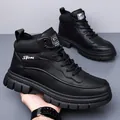 Men's black high-top outdoor winter boots with Sport lettering and thick non-slip soles - EU 38 / Black Single Lining