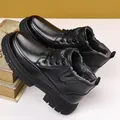Men's black leather winter boots with warm grey faux fur lining and lace-up design - EU 38 / Black Fleece Lined