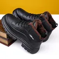 Men's high-top black winter boots with thick brown faux fur lining and non-slip rubber soles - EU 38 / Black Fleece Lined