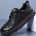 Classic black leather men's casual shoes with textured finish and non-slip sole - EU 38 / Black