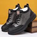 Men high-top outdoor wool boots in dark grey with warm fleece lining and rubber sole - EU 38 / Grey Fleece-lined