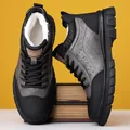 Winter wool lining high-top shoes for men featuring grey cracked texture and anti-slip sole - EU 38 / Grey Fleece-lined