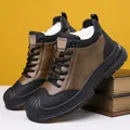 Men's winter high-top boots in retro brown and black with thick wool lining - EU 38 / Brown Fleece Lined