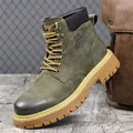 Outdoor olive green work boots for men with durable non-slip rubber soles and high-top design - 38 / Army Green