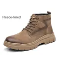 Bottes Martin pour hommes en cuir marron avec doublure polaire et semelle antidérapante - 38 / Doublure en Peluche / Khaki