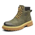 Vintage Armee-Grüne Wildleder Outdoor-Stiefel für Herren mit rutschfester Gummisohle - 38 / Einzelnes Futter / Armeegrün