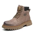 Klassische braune Wildleder-Arbeitsstiefel mit rutschfester Gummisohle und Streifen-Schnüren - 38 / Einzelnes Futter / Khaki