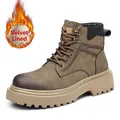 Bottes d'extérieur kaki pour hommes avec doublure en polaire et semelles en caoutchouc - 38 / Doublure en Peluche / Kaki