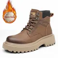 Bottes de moto marron pour homme avec doublure polaire et semelle épaisse antidérapante - 38 / Doublure en Peluche / Marron
