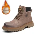 Fleece-lined winter work boots for men with tan suede upper and anti-slip sole - 38 / Fleece Lined / Khaki