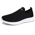 Men's breathable black mesh slip-on sneakers with lightweight white EVA sole for walking - 35 / Black and White