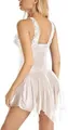 Detailed side view of white lace satin lingerie with sheer mesh tulle hem design - S / White