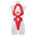 Body rouge en similicuir avec col montant, découpe à la poitrine et laçage à l'avant - S / Rouge
