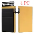 Golden RFID blocking metal card holder with black woven slot and pop-up mechanism - Side-push Gold + Black Flat Sticker