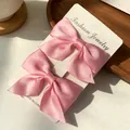 Set of two pink satin bow hair clips for girls on fashion jewelry display card - Satin Bow / 2 Pcs/Set / Pink