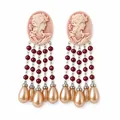 2605017 Pink Embossed Portrait Pearl Tassel Earrings