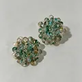 2604083 Green Beaded Round Stud Earrings
