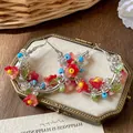 2605005 Crystal Colorful Flower Wrapped Earrings