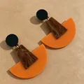 2605011 Orange Geometric Semicircle Patchwork Earrings