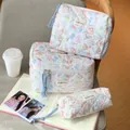 Three-piece quilted makeup bag set featuring cute cartoon bears and rabbits print - Bubble Bath Kitten